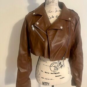 Forever 21 Tan Leather Cropped Jacket
